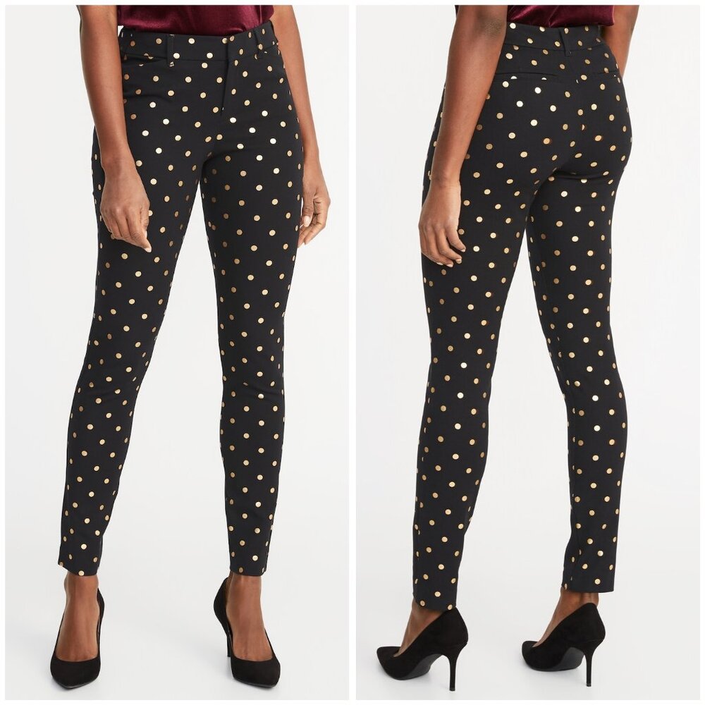 Old Navy Mid-rise Pixie Ankle Pants Black with Gold Dots Size 12
